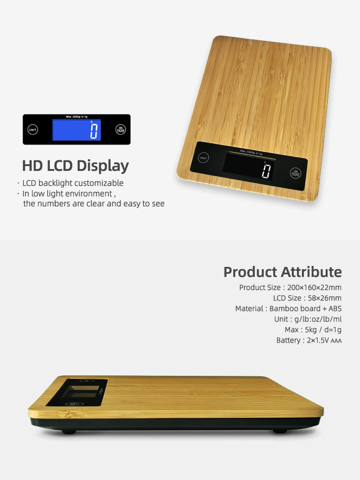 Natural Bamboo Electronic Fruit Food Weighing Scale for Kitchen Cooking