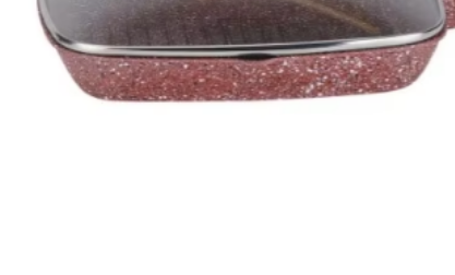 Classic Kitchen 24cm Square Frypan with Removable Handle & Long Strip Metal Cover Dotted Black White Design(Red)