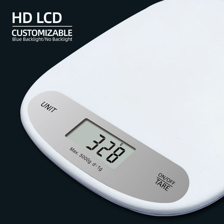 White ABS Plastic Platform Scale Digital Weighing Food Kitchen Scale With Bowl Removable 5kg 11llb