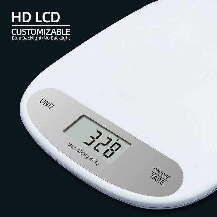 White ABS Plastic Platform Scale Digital Weighing Food Kitchen Scale With Bowl Removable 5kg 11llb