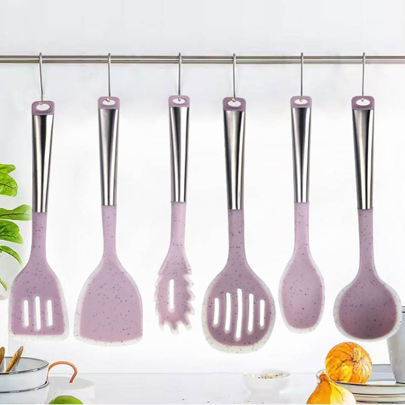 7-Piece Silicone Non-Stick Kitchenware Set Stainless Steel Handle Cooking Spoon Shovel and Ladle Household Kitchenware