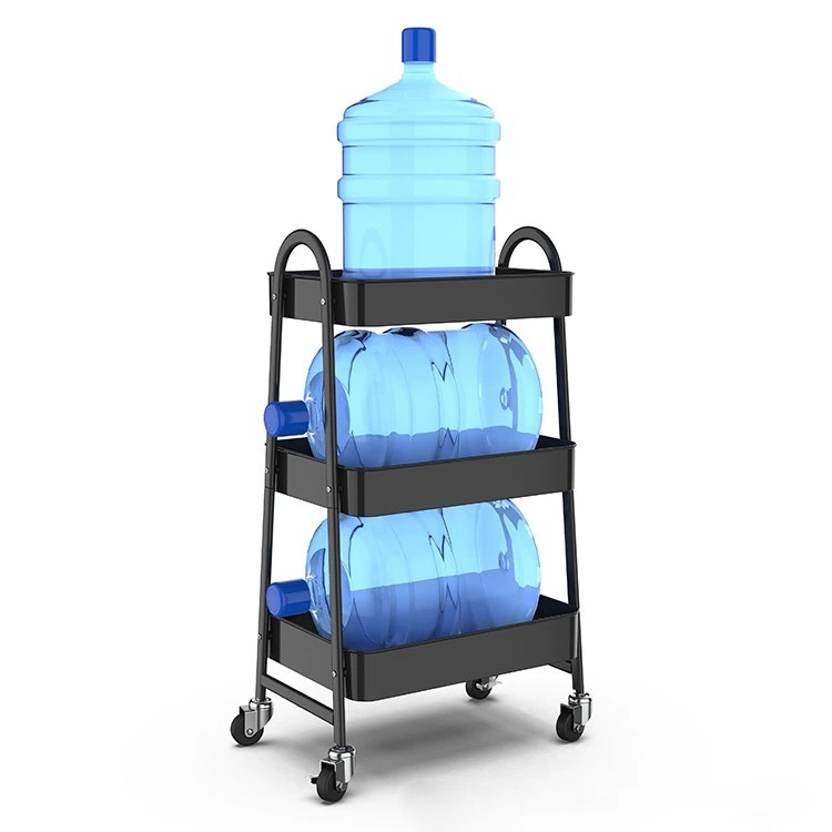 3 Tier Metal Rolling Cart with Handle and Lockable Wheel, Multifunctional Utility Cart on Wheel, Heavy Duty Storage Cart with Handle(Black)