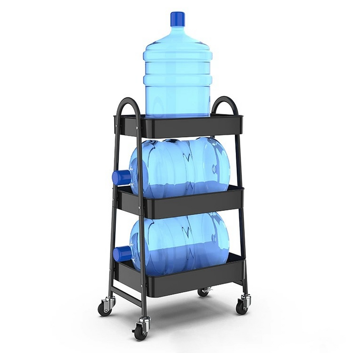 3 Tier Metal Rolling Cart with Handle and Lockable Wheel, Multifunctional Utility Cart on Wheel, Heavy Duty Storage Cart with Handle(Black)