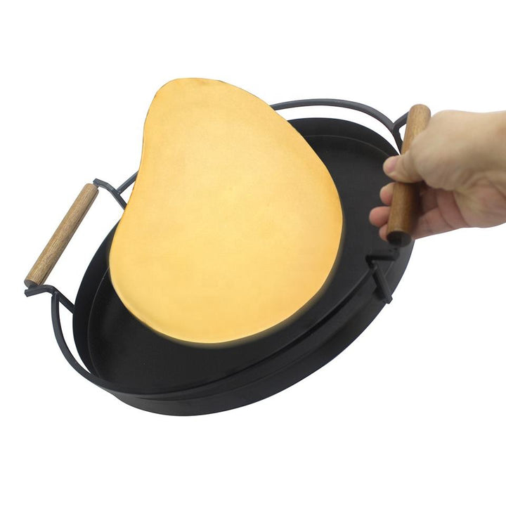 Wood Handle Non-Stick Indoor BBQ Grill Pan for Gas Stove Carbon Steel Camping Grill Pan with Grid Kitchen Accessory