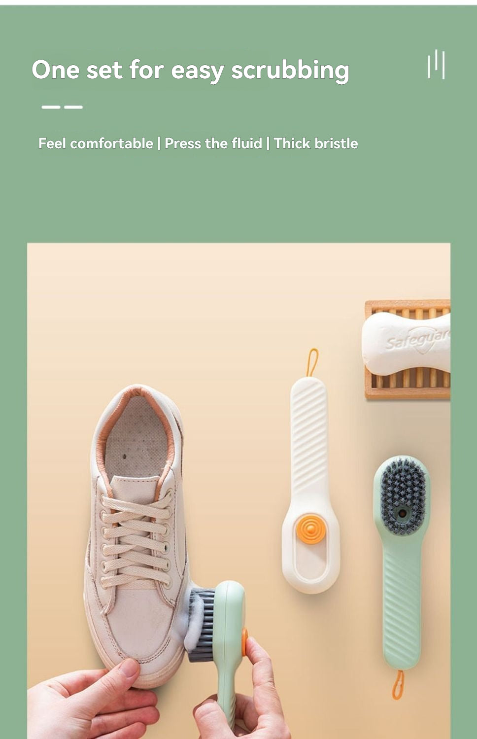 Multifunctional Cleaning Brush with Plaid Grip, Soft Fine Bristles, Easy Decontaminate,soap Dispenser (Green)