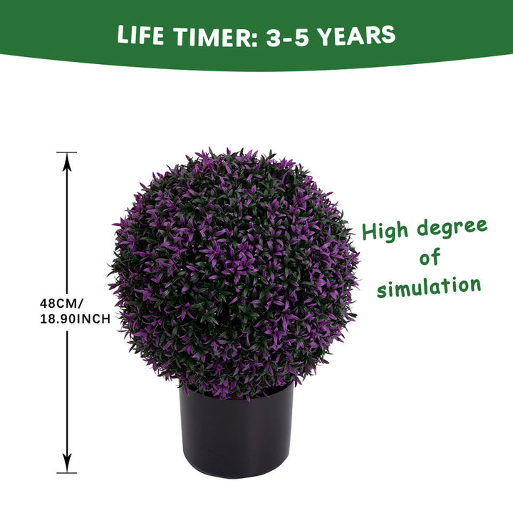 New Design Mixed Grass Faux Shrubs Potted Plant Topiary Artificial Boxwood Ball Tree for Home Decor(Purple)