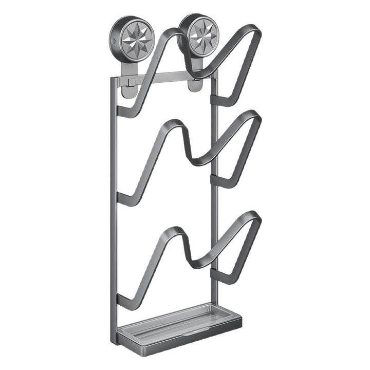 Multi-Functional Carbon Steel Kitchen Storage Rack No-Drill Wall-Mounted Suction Cup Holder for Pot Lids Cutting Chopstick