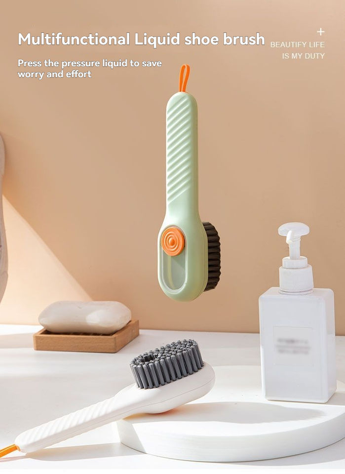 Multifunctional Cleaning Brush with Plaid Grip, Soft Fine Bristles, Easy Decontaminate,soap Dispenser (Green)