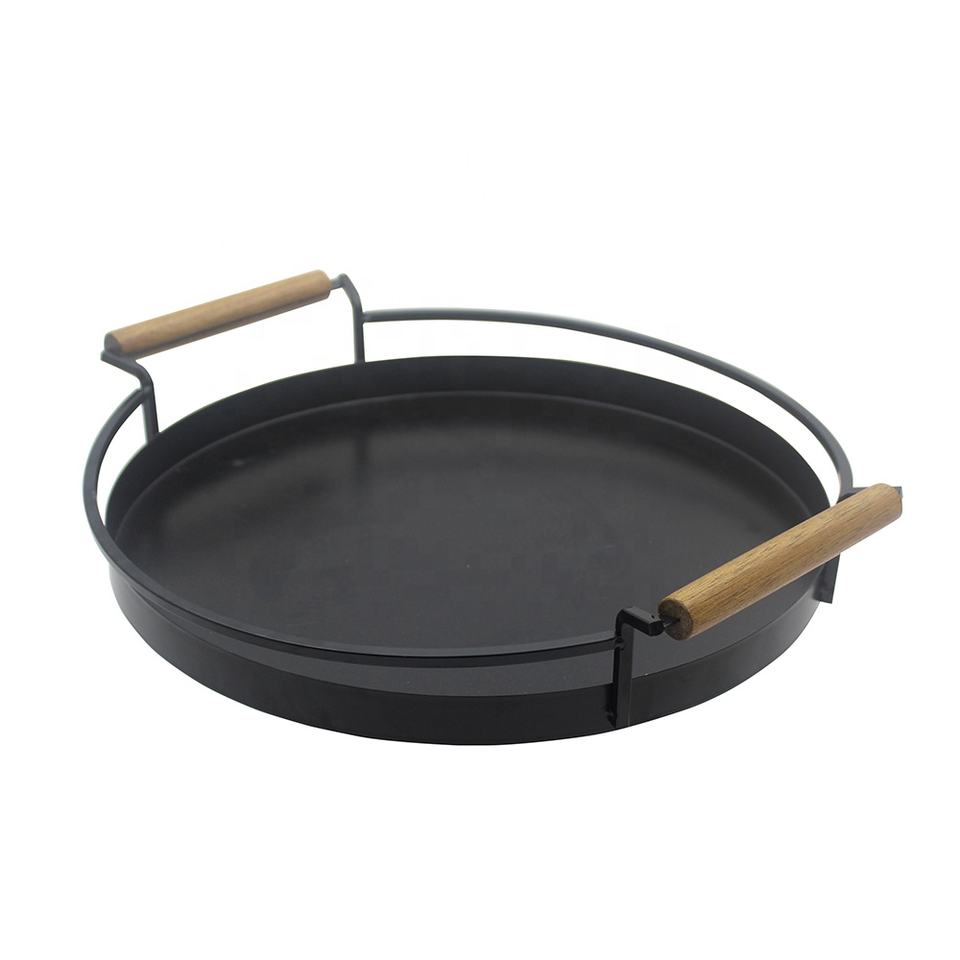 Wood Handle Non-Stick Indoor BBQ Grill Pan for Gas Stove Carbon Steel Camping Grill Pan with Grid Kitchen Accessory