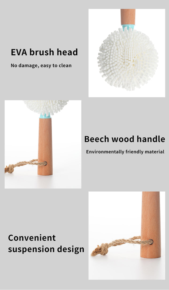 Bottle Cleaner Brush Wooden Round Cleaning Cup Brush Long Handle Cup Brush Bottle Brush for Kitchen