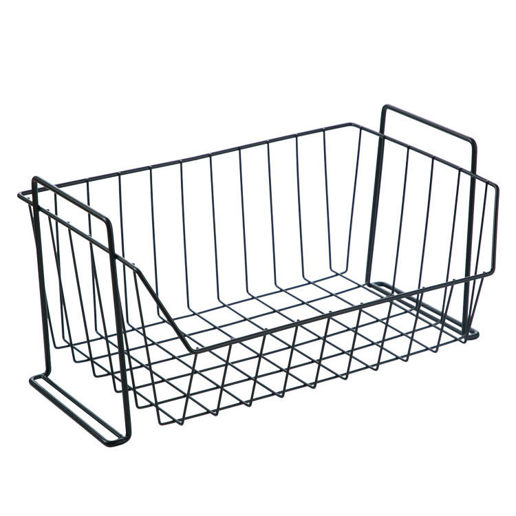 Storage Kitchen Rack Simple Wrought Iron Basket Desktop Wardrobe Clothes Storage Frame for Kitchen Organization(Black)