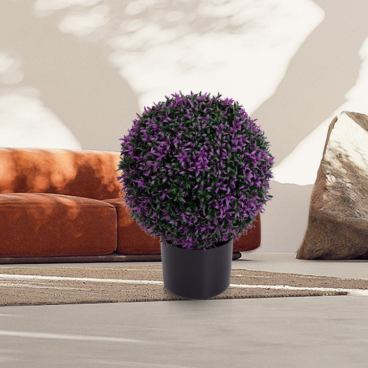 New Design Mixed Grass Faux Shrubs Potted Plant Topiary Artificial Boxwood Ball Tree for Home Decor(Purple)