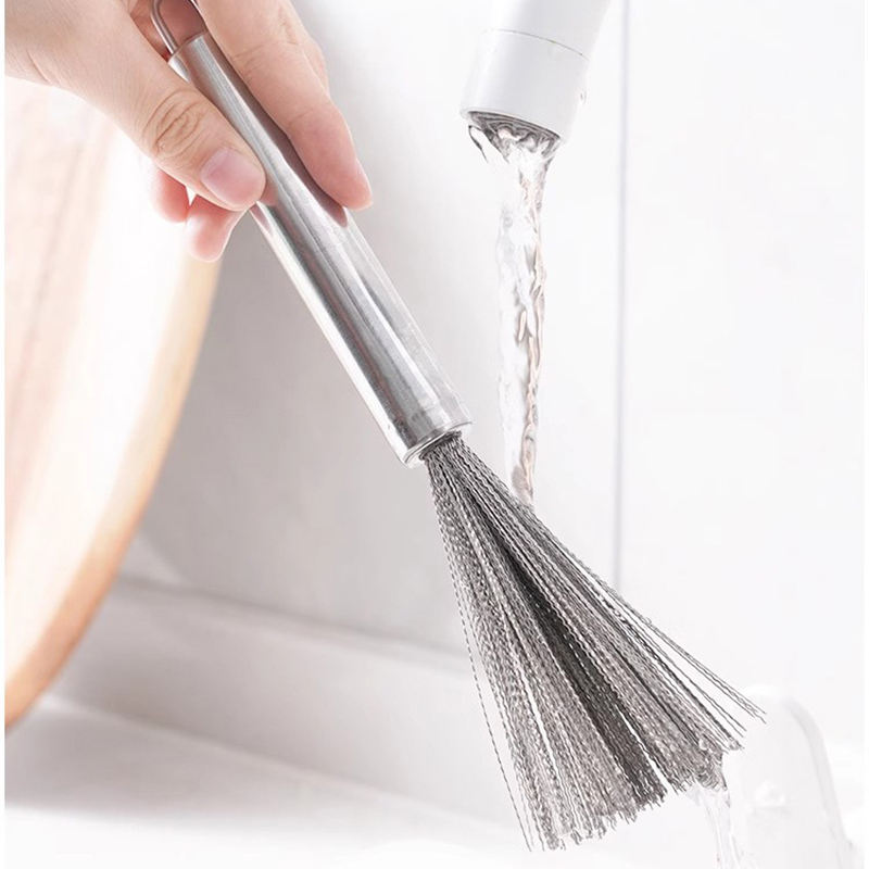Multi-Functional Stainless Steel Kitchen Cleaning Brush Long Handle Dishwasher Safe Pot Tool
