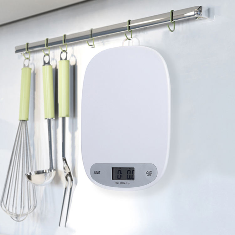 White ABS Plastic Platform Scale Digital Weighing Food Kitchen Scale With Bowl Removable 5kg 11llb