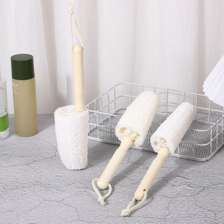 3Pcs 8.46 Inches Loofah Cup Brush with Wooden Handle Home Kitchen Bottle Cup Bowl Pot Cleaning Brush Scrubber for Water Bottles, Glasswares, Mugs, Dishes