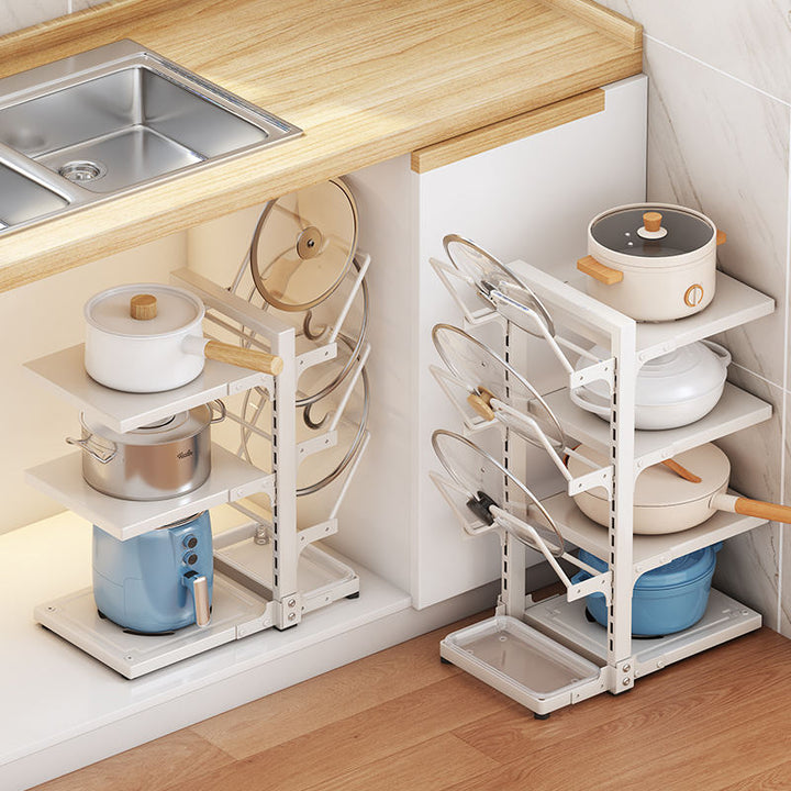 Kitchen Shelves Household Multi-layer Put Pot Rack Multifunctional Counter top Under the Sink Cabinet Kitchen Storage Racks(White)