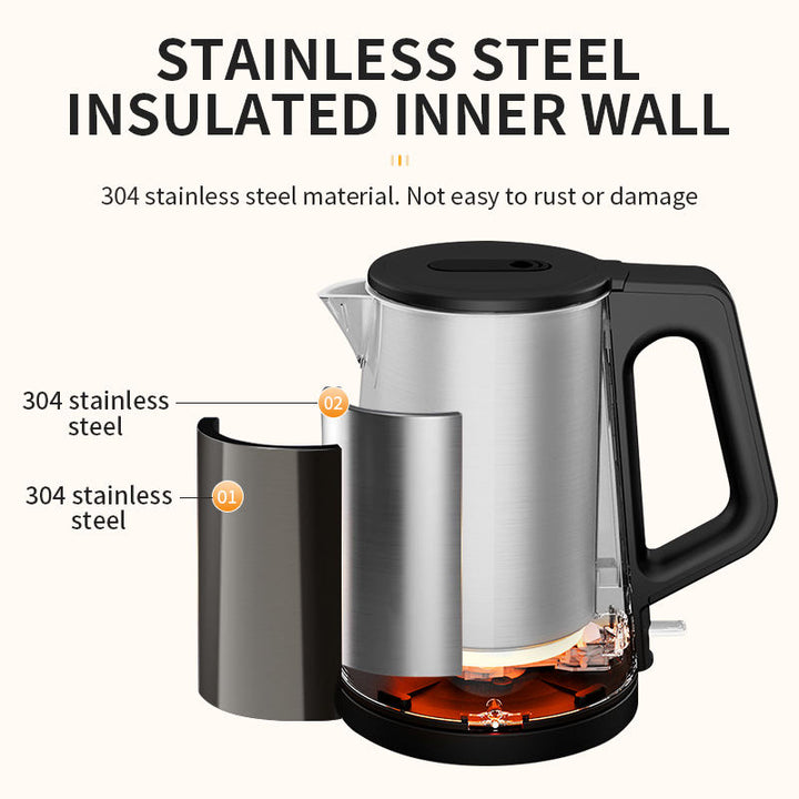 1L Stainless Steel Electric Kettle with Double Wall, Cordless Hot Water Boiler, Simple Design Tea Kettle