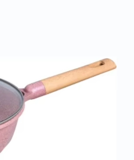 Modern French Style 28cm Pink Deep Fry Pan with Bakelite Handle Compound Bottom with Black and White Dot