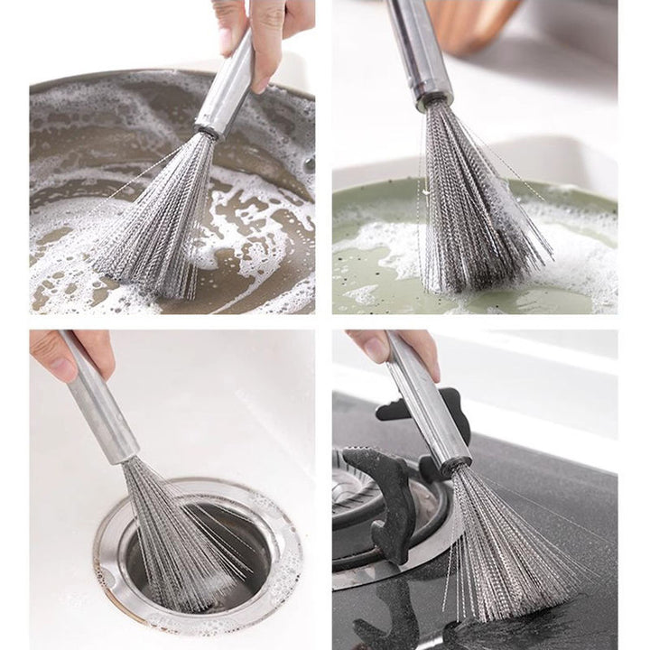 Multi-Functional Stainless Steel Kitchen Cleaning Brush Long Handle Dishwasher Safe Pot Tool