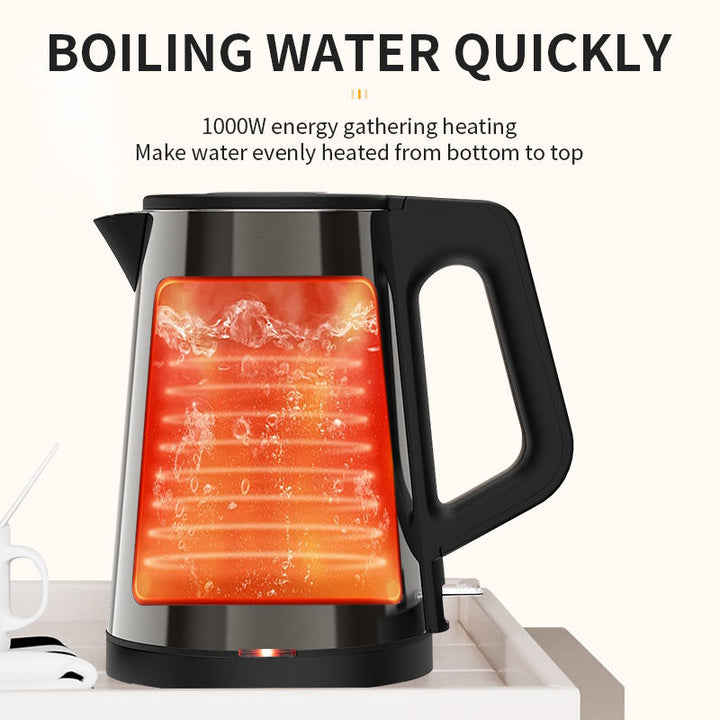 1L Stainless Steel Electric Kettle with Double Wall, Cordless Hot Water Boiler, Simple Design Tea Kettle