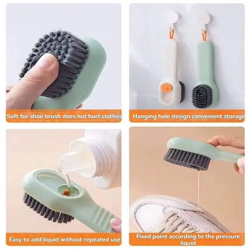 Multifunctional Cleaning Brush with Plaid Grip, Soft Fine Bristles, Easy Decontaminate,soap Dispenser (Green)