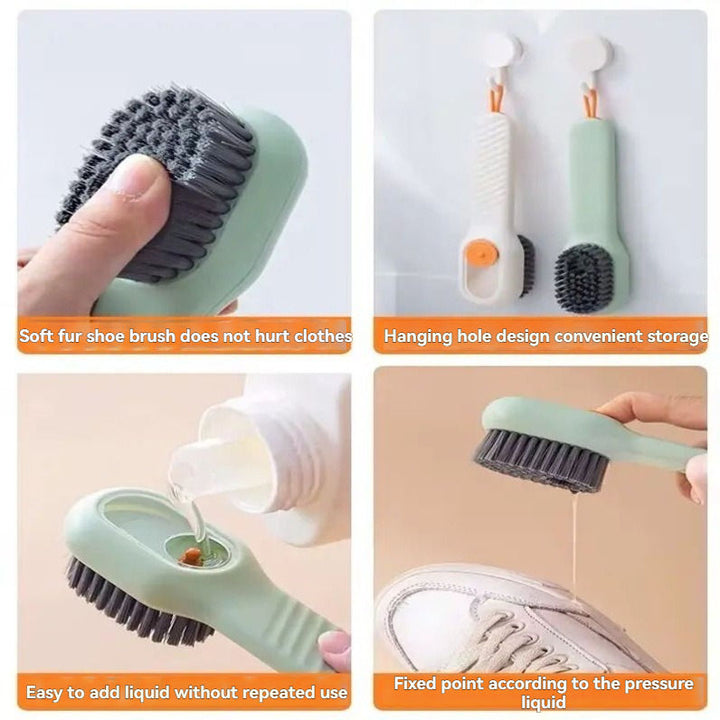 Multifunctional Cleaning Brush with Plaid Grip, Soft Fine Bristles, Easy Decontaminate,soap Dispenser (Green)