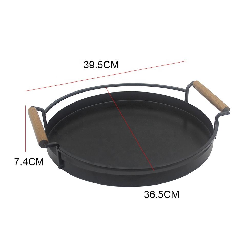 Wood Handle Non-Stick Indoor BBQ Grill Pan for Gas Stove Carbon Steel Camping Grill Pan with Grid Kitchen Accessory