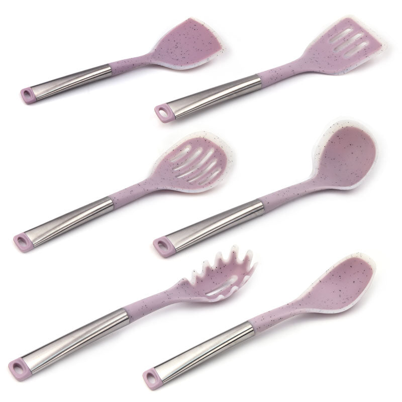 7-Piece Silicone Non-Stick Kitchenware Set Stainless Steel Handle Cooking Spoon Shovel and Ladle Household Kitchenware