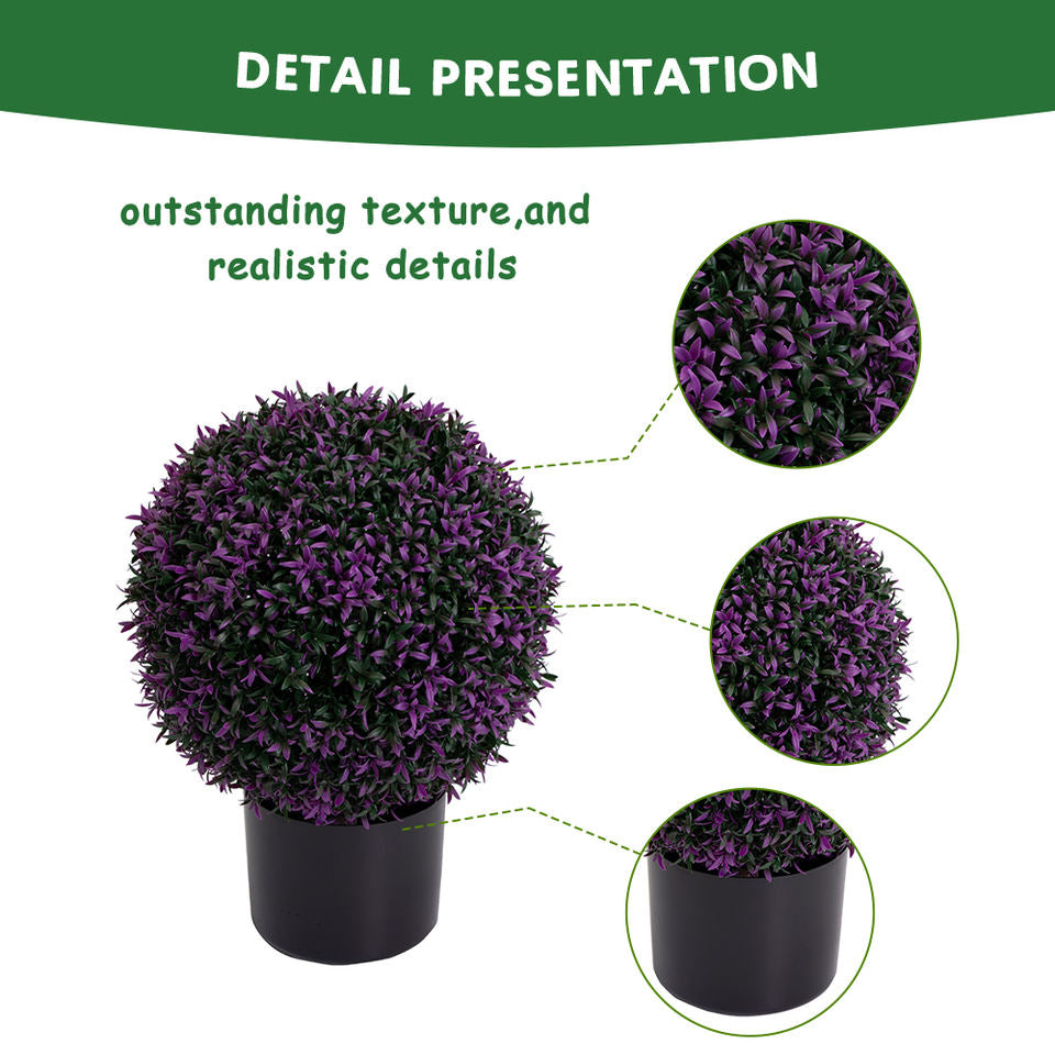 New Design Mixed Grass Faux Shrubs Potted Plant Topiary Artificial Boxwood Ball Tree for Home Decor(Purple)