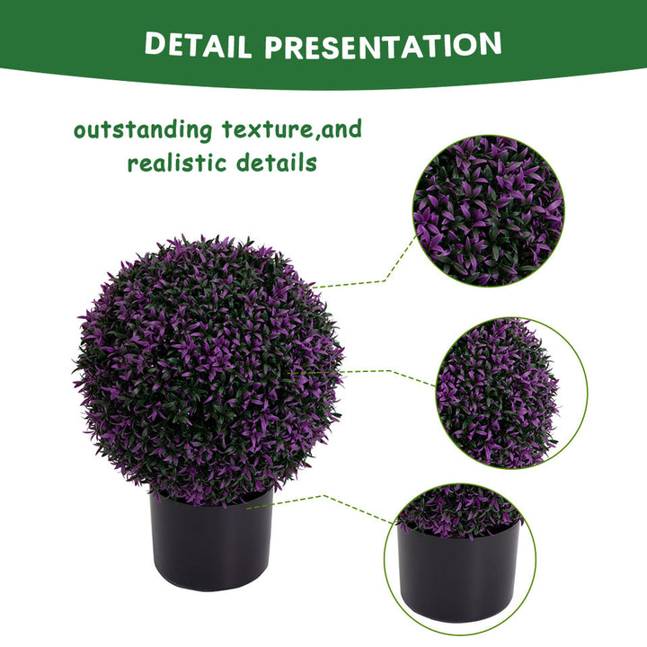New Design Mixed Grass Faux Shrubs Potted Plant Topiary Artificial Boxwood Ball Tree for Home Decor(Purple)