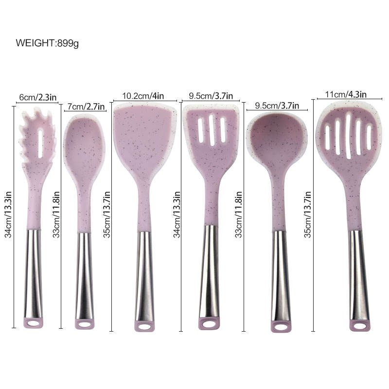 7-Piece Silicone Non-Stick Kitchenware Set Stainless Steel Handle Cooking Spoon Shovel and Ladle Household Kitchenware