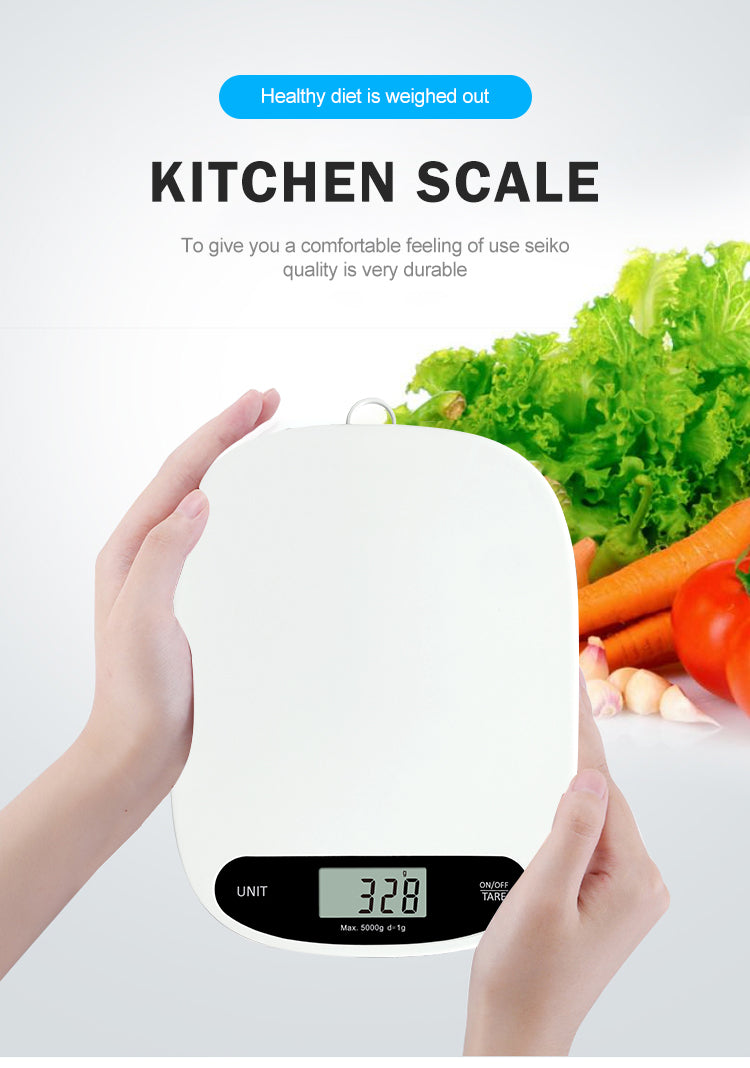 White ABS Plastic Platform Scale Digital Weighing Food Kitchen Scale With Bowl Removable 5kg 11llb