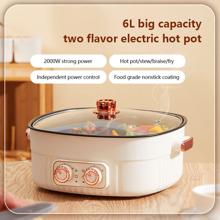Multifunctional Electric Cooker Dual-Bowl Hot Pot Nonstick Adjustable Temperature Split Bowl Hot Pot