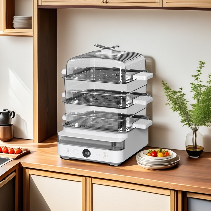 High Efficiency 3Layers 800W 18L Household Digital Control Electric Food Cooker Steamer