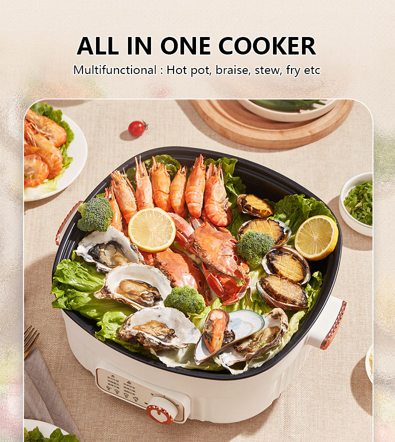 6L Hot Pot Cooker Soup Cooker Nonstick Coating Mechanical Knob Control Electric Multifunctional Cooker