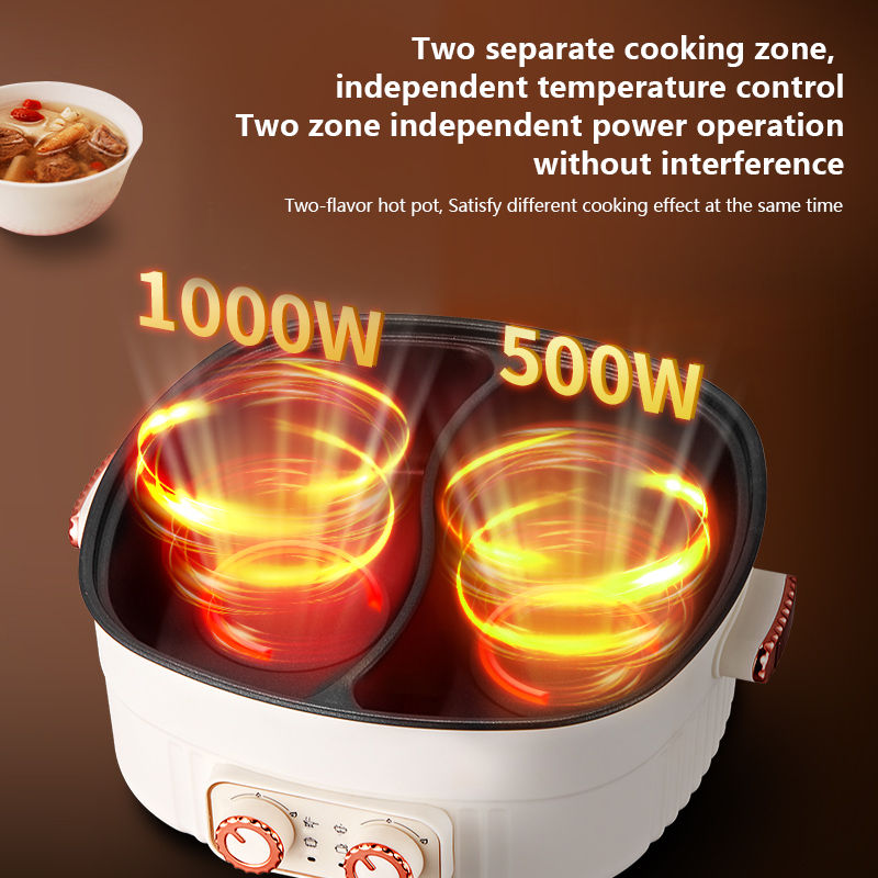 Multifunctional Electric Cooker Dual-Bowl Hot Pot Nonstick Adjustable Temperature Split Bowl Hot Pot