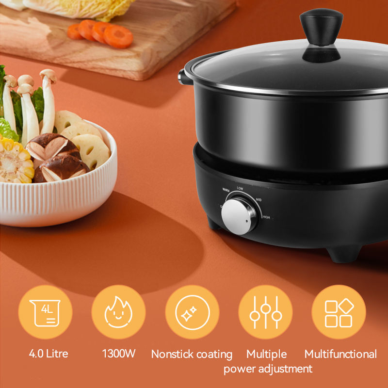 4L Detachable Hot Pot Cooking Pot Electric BBQ Grill Frying Pan Electric Grill Hot Pot