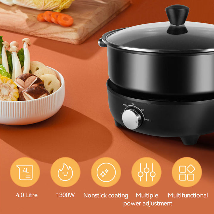 4L Detachable Hot Pot Cooking Pot Electric BBQ Grill Frying Pan Electric Grill Hot Pot