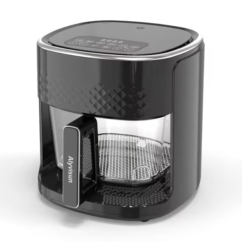 1200W Air Fryer Oven and Frying Pan Combo One-Touch Screen Small Air Fryer with 8 Precise Presets Visual Glass Air Fryer Cooker