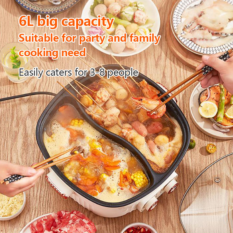 Multifunctional Electric Cooker Dual-Bowl Hot Pot Nonstick Adjustable Temperature Split Bowl Hot Pot