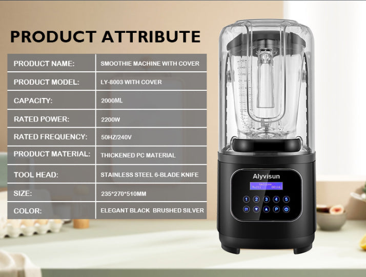 Heavy Duty Commercial Blender – High-Speed Silent Food Processor, Premium Kitchen Equipment Black/Silver