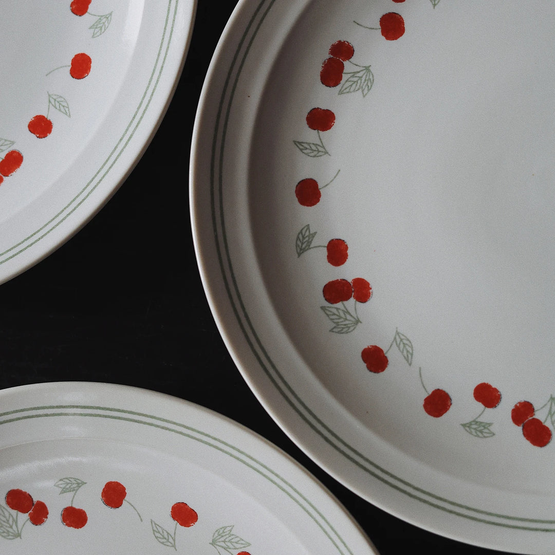 Cute Cherry Print Ceramic Plate 7inches Household White Dinner Dishes Casual Home Kitchen Dessert Cake Salad Serving Tablewares