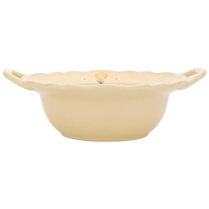 French Style 8.5-Inch Spaghetti Ceramic Bowl – Daily Use Cute Solid Color Bowl with Flower Pattern, Ideal for Restaurant, Fruit, and Breakfast Tableware