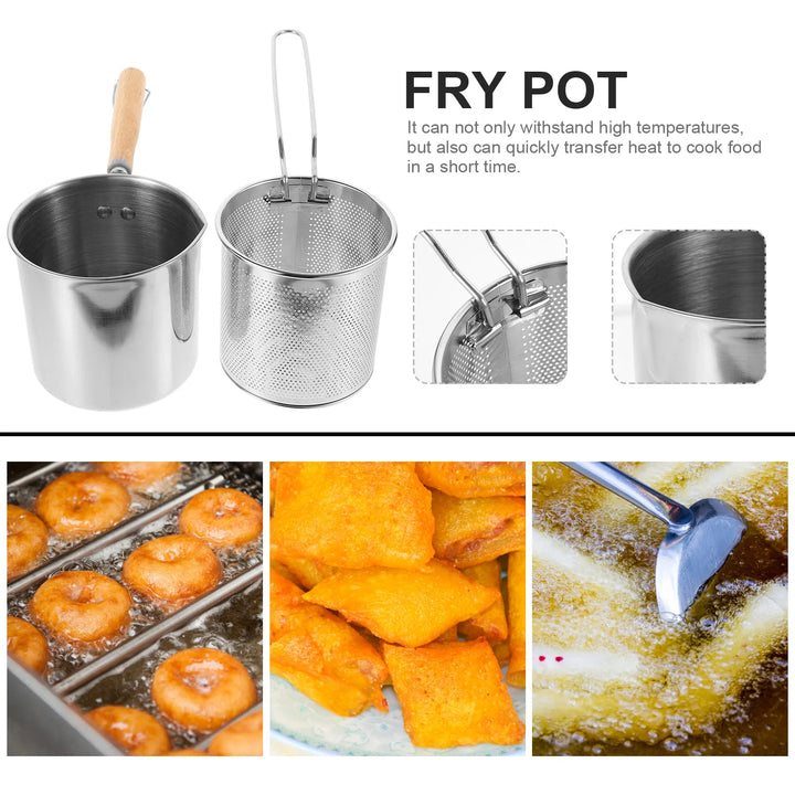 1 Set Stainless Steel Frying Pot With Basket Mini Deep Fryer Kitchenware Ergonomic Handle Heat Resistant Easy Clean
