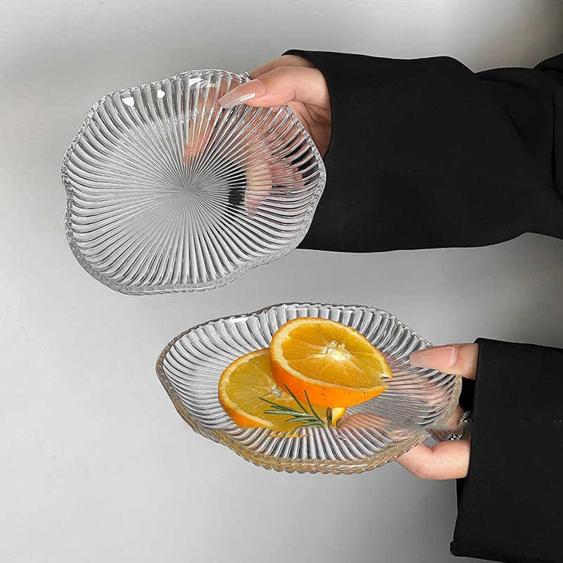 Creative Glass Condiment Dish Irregular Dip Saucer Household Simple Fruit Dessert Plate Afternoon Tea Pastry Disc