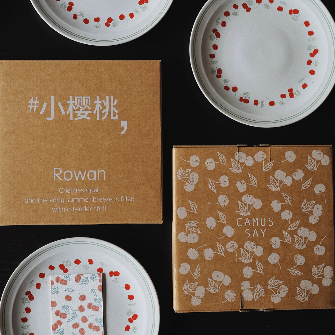 Cute Cherry Print Ceramic Plate 7inches Household White Dinner Dishes Casual Home Kitchen Dessert Cake Salad Serving Tablewares
