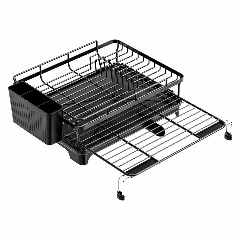 Dish Drying Rack 2-Tier Compact Kitchen Dish Rack Drainboard Set Large Rust-Proof Dish Drainer With Utensil Holder
