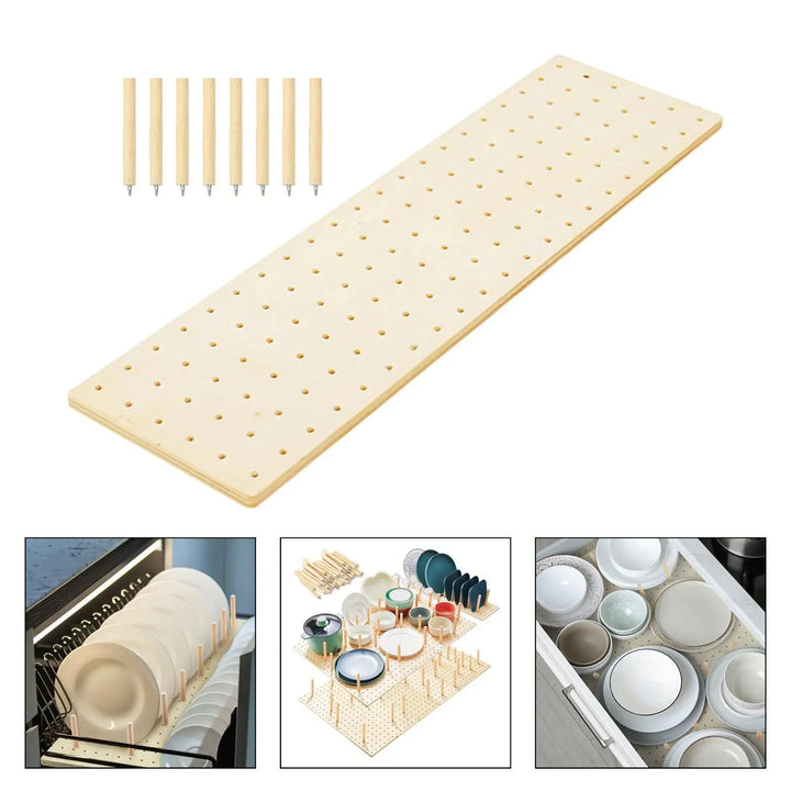 Wood Pegboard Drawer Organizer Plate Holder Sturdy Organization Kitchen Drawer Plate Organizer for Bowls Pot Dishes Tableware