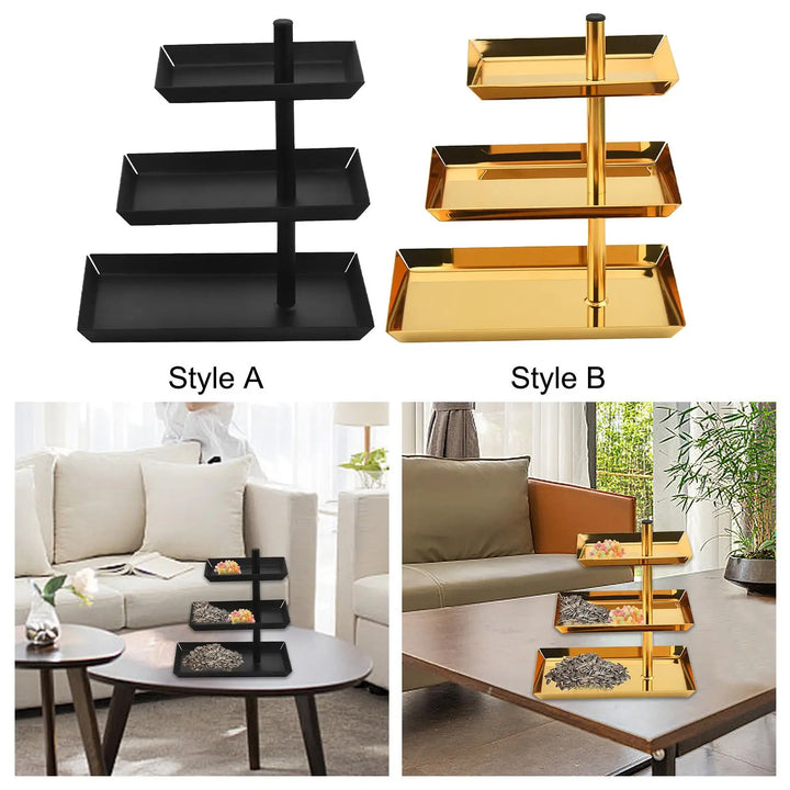 Cupcake Stand 3 Tier Stainless Steel Display Rack Presents Display Stand for Kitchen Celebration Supplies Anniversary Banquet, Black/Gold