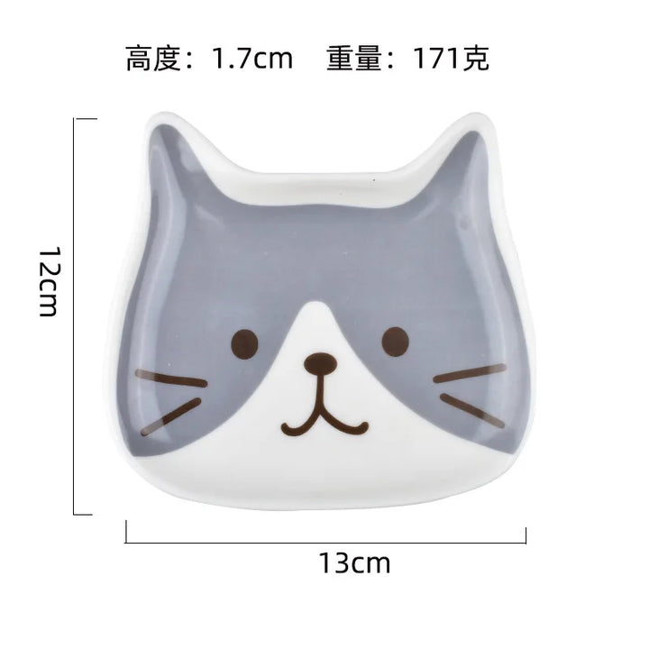 Ceramic Cartoon Cat Plate 6 Inches Cute Cat Face Snack Plate Children's Breakfast Cake Dish Home Kitchen Tableware(Grey)